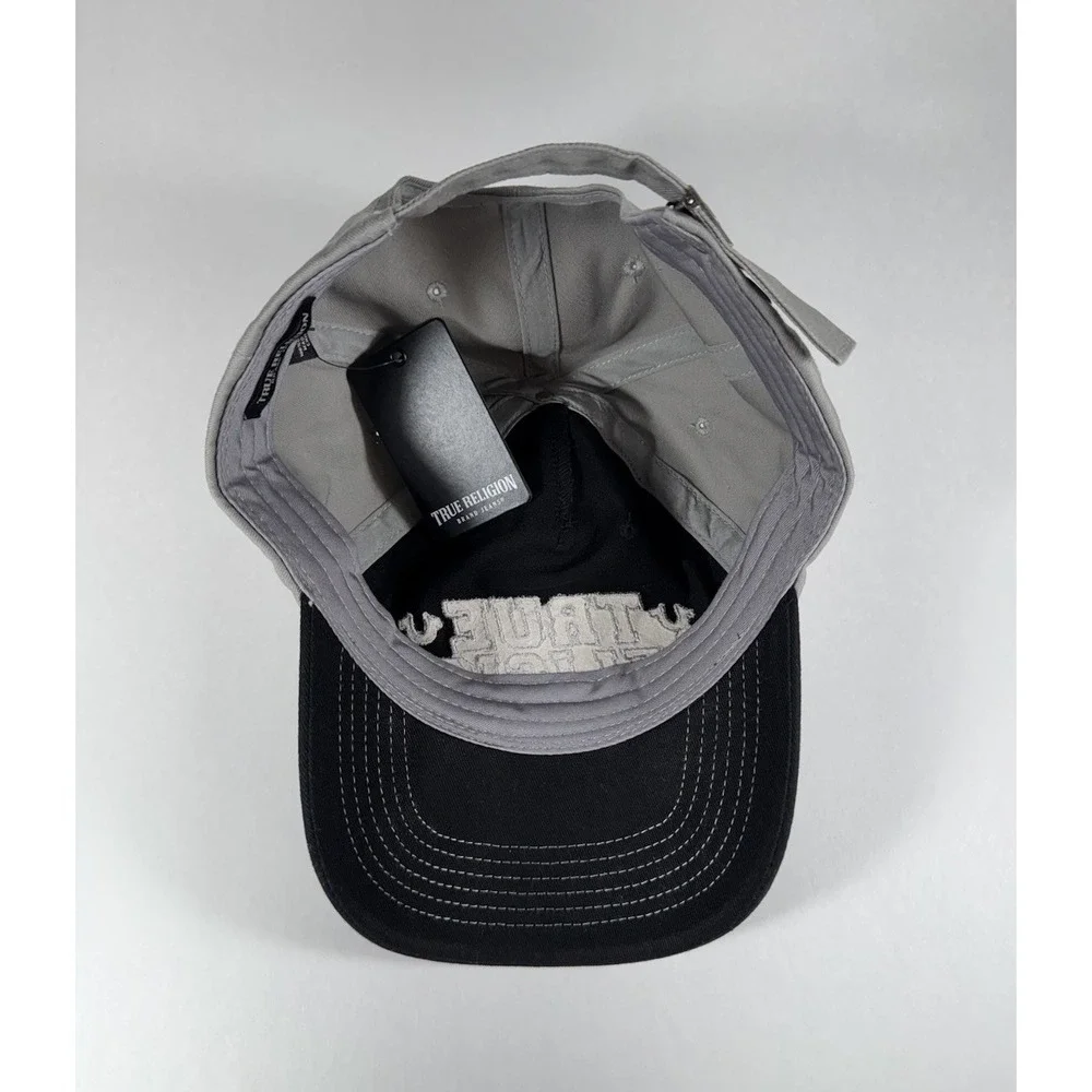 TRUE‎ RELIGION Embroidered Trucker Strapback Hat Cap Black Gray Men's *NEW* $59